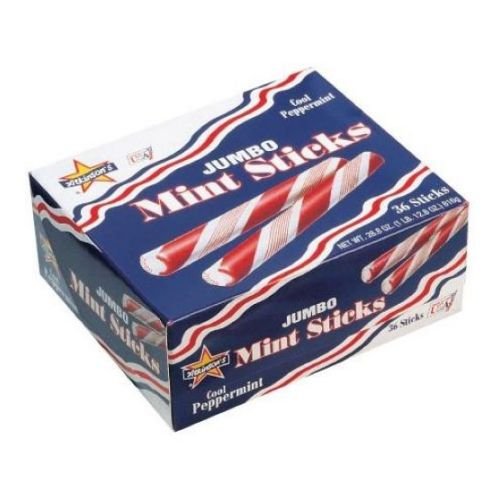 Atkinson Red and White Mint Stick Candy - 36 per pack - 12 packs per case.