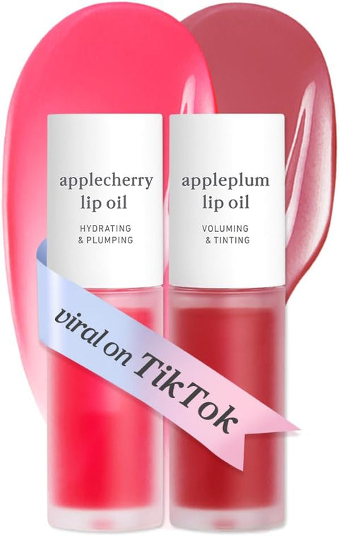 NOONI Korean Lip Oil Set - Applepeony & Applefig - Long-Lasting, Moisturizing, Plumping, Revitalizing for Dry Lips - Waterproof, No Peel Off, Stocking Stuffers Lip Plumper (2EA, 0.12 fl oz)