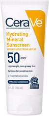 Cerave Hydrating Mineral Sunscreen, SPF 50, Body Sunscreen, 5oz - Personal Care