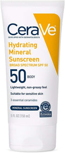 Cerave Hydrating Mineral Sunscreen, SPF 50, Body Sunscreen, 5oz - Personal Care