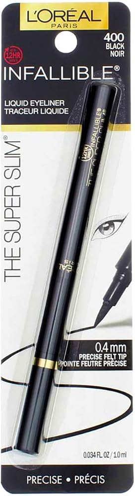 L'Oreal Paris Infallible The Super Slim Liquid Eyeliner, Black [400] 0.034 oz (Pack of 3) - Personal Care