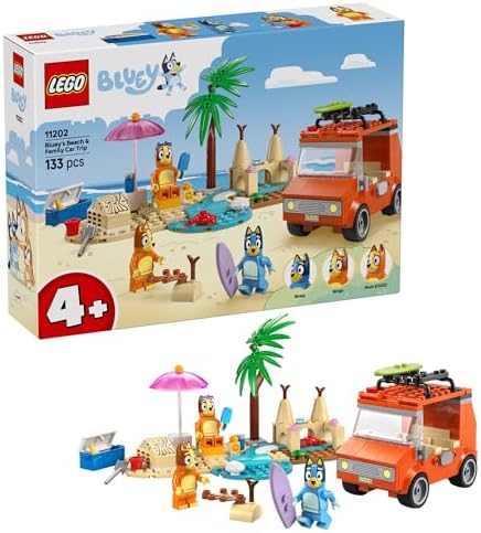 LEGO Bluey: Bluey’s Beach & Family Car Trip - Toddler Learning Toy for Kids 4+ - Includes Bluey, Bingo, and Mum Minifigures - Birthday Gift for Boys and Girls, Ages 4+ - 11202
