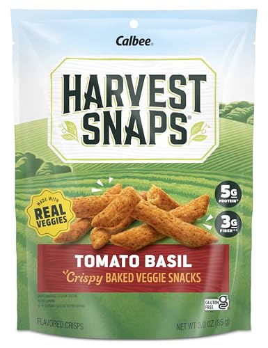 Harvest Snaps Veggie Chips (Red Lentil Snack Crisps Tomato Basil, 3.0 oz) | Powered by Plant Protein, Gluten Free, Non-GMO Baked Vegetable Crisps | Made in USA (12 Pack)