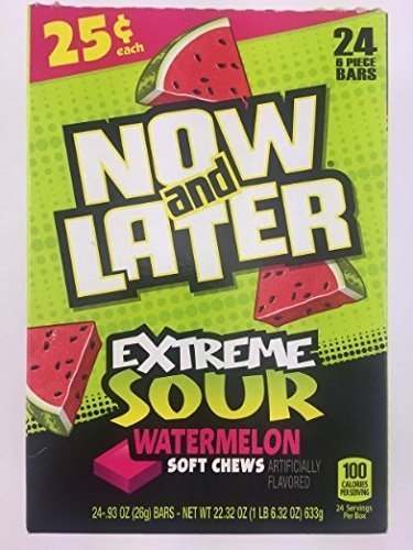 Now & Later EXTREME Sour Watermelon Soft Chews - 24 6-piece Bars by Now and Later