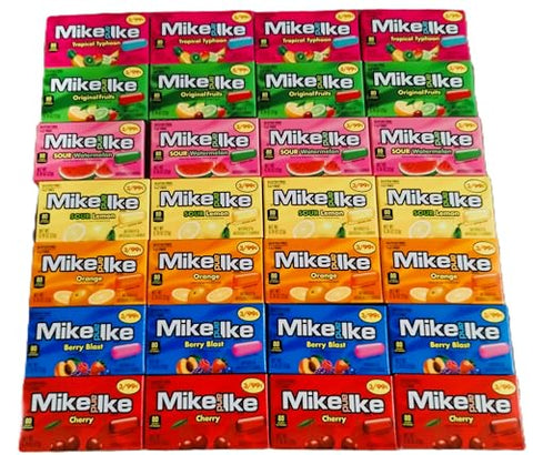 Dm Sweets Mike and Ike Assortment - 4 Boxes Each of Original Orange Berry Blast Tropical Typhoon Sour Lemon Cherry Sour Watermelon, Red - Personal Care