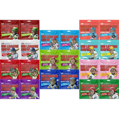 Variety Pack Big League Chew Bubble Gum, 22 Pouches, Shredded Chewing Gum, Assorted Fruit Flavors, Classic Nostalgic Bubble Gum for Kids and Adults, Bulk Pack for Sharing