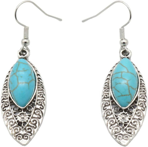 Turquoise Jewelry Arabesque Design Drop Dangle Earrings for Women – Vintage Bohemian Statement Earrings, Lightweight Elegant Jewelry for Casual, Formal, and Special Occasions