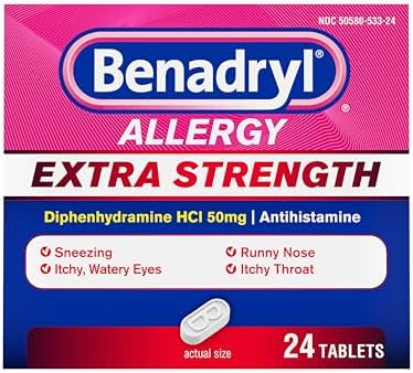 Benadryl Extra Strength Allergy Tablets, 50 mg Diphenhydramine HCl, 24 Ct - Personal Care