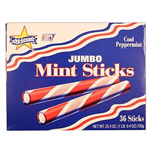 Atkinsons Jumbo Mint Sticks Cool Peppermint, 36 Count (SUGAR CANDY - SMALL SIZE)