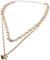Charming Charlie 2-Layered Gold Necklace with Multicolor Heart-Shaped Four Petal Flower Charms and Butterfly Pendant - Women's Layering Jewelry.