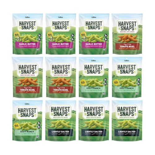 Big Top Deal USA Variety 12 Pack Savory Classics, Garlic Butter, Tomato Basil, Zesty Ranch, Lightly Salted, Harvest Snaps, Baked Veggie Chips, Crunchy, Gluten Free, Plant Protein, Snack Crisps