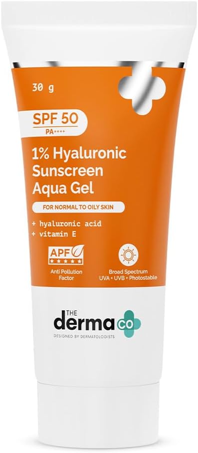 The Derma Co 1% Hyaluronic Sunscreen Aqua Gel SPF 50, 1.06 Oz/30g - Personal Care