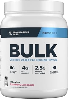 Transparent Labs Bulk Pre Workout Powder - 30 Servings, Strawberry Lemonade