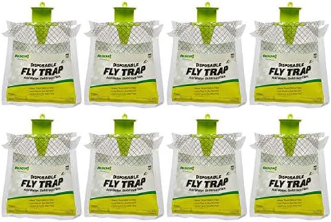 RESCUE! Outdoor Disposable Fly Trap – Hanging Fly Catcher with Attractant Bait, Fly Bag for Patio, Yard, Trash & Farm Areas – Easy-to-Use Outdoor Fly Control - 8 Traps
