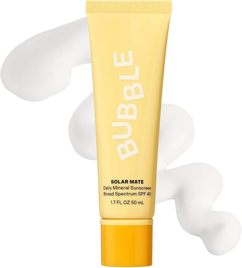 Bubble Skincare Solar Mate Mineral Face Sunscreen Broad Spectrum SPF 40 - Zinc Oxide Sunscreen with Blue Light Protection & Ginseng Extract - Sheer, Lightweight Coverage With No White Cast (50ml)