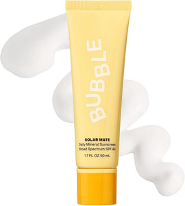 Bubble Skincare Solar Mate Mineral Face Sunscreen Broad Spectrum SPF 40 - Zinc Oxide Sunscreen with Blue Light Protection & Ginseng Extract - Sheer, Lightweight Coverage With No White Cast (50ml)