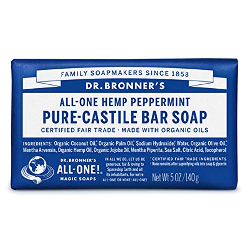 Dr. Bronner’S Pure-Castile Bar Soap (Peppermint, 5 ounce) - Made with Organic Oils, For Face, Body and Hair, Gentle and Moisturizing, Biodegradable, Vegan, Cruelty-free, Non-GMO
