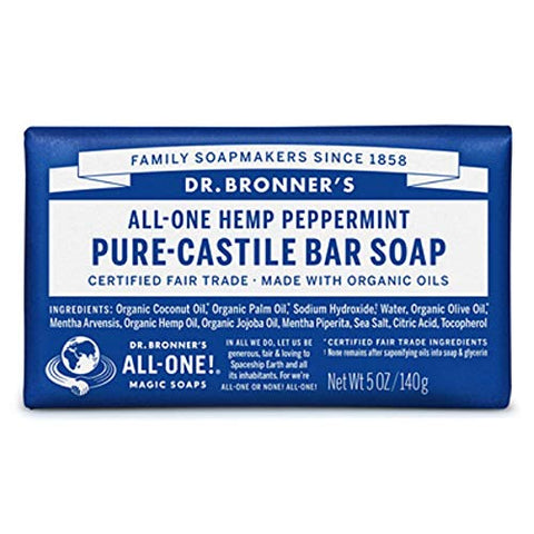 Dr. Bronner’S Pure-Castile Bar Soap (Peppermint, 5 ounce) - Made with Organic Oils, For Face, Body and Hair, Gentle and Moisturizing, Biodegradable, Vegan, Cruelty-free, Non-GMO