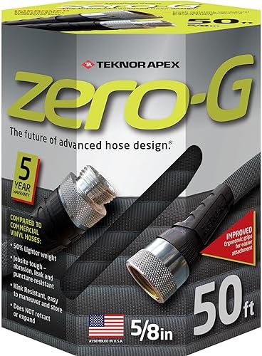 zero-G 5/8" x 50ft Garden Hose, Lightweight Kink-Free Water Hose 4001-50