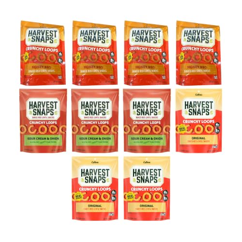 Big Top Deal USA Variety 10 Pack Crunchy Loops Party, Honey BBQ, Sour Cream & Onion, Original, Harvest Snaps, Baked Veggie Chips, Gluten Free, Plant Protein, Snack Crisps