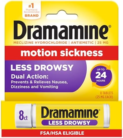 Dramamine Motion Sickness Relief, Less Drowsy, 8 Count - Personal Care
