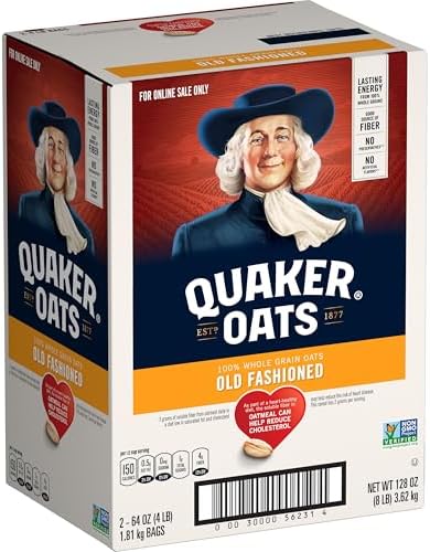 Quaker Old Fashioned Rolled Oats, Non GMO Project Verified, Two 64oz Bags in Box, 90 Servings, 4 Pound (Pack of 2) - Personal Care