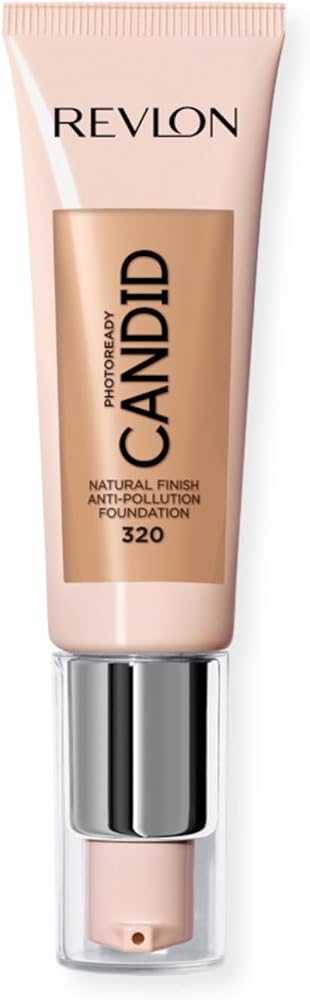 Revlon PhotoReady Candid Natural Finish Foundation, with Anti-Pollution, Antioxidant, Anti-Blue Light Ingredients, 320 Tawny, 0.75 fl oz - Face Makeup - Beauty for Normal to Dry Skin - Cosmetics