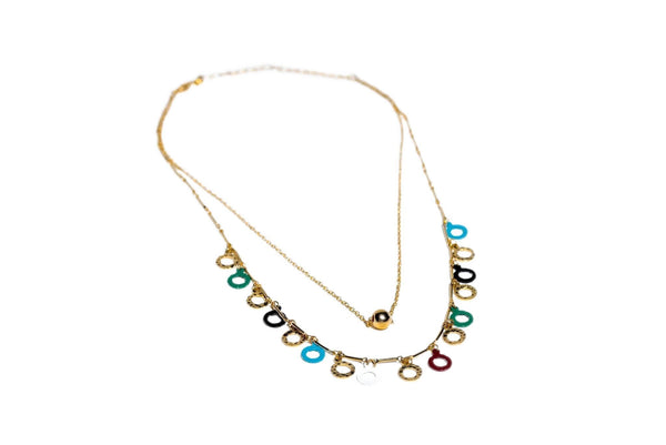 Charming Charlie 2-Layered Gold-Plated Necklace - Elevate Your Elegance with Cable Chain and Radiant Multicolor Charms - Women's Layered Necklaces for a Stylish and Vibrant Look.