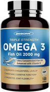 ZEBORA Triple Strength Omega-3 Fish OIl 2000mg with Vitamin E, 120 Softgels