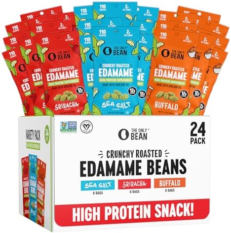 The Only Bean Crunchy Roasted Edamame - Healthy Snacks for Adults and Kids (Variety Pack), Low Carb Keto Snack Food, Vegan Gluten Free High Protein Snacks (11g), Office Snack, 0.9oz 24 pack