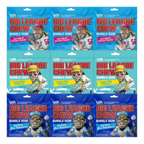 Variety Pack Big League Chew Bubble Gum, Soft Chewing Gum Pouches, Fun Style Bubble Gum, Bulk Pack for Kids & Adults, 9 Count Multipack - Personal Care