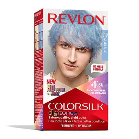 Revlon ColorSilk Digitones Permanent Hair Color with Keratin, 91D Silver Blue, 1 Count - Personal Care