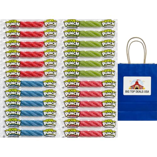 Variety Pack Sour Punch Licorice Twist Candy, Individually Wrapped 3-Inch Sour Straws, Blue Raspberry, Cherry, Strawberry & Apple, 24 Count - Personal Care