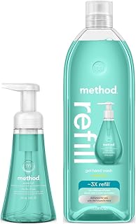 Method Foaming Hand Soap and Hand Soap Refill, Moisturizing Hand Wash and Gel Soap Refill, Waterfall, 10 Fluid Ounce and 38 Fluid Ounce (Variety Pack)