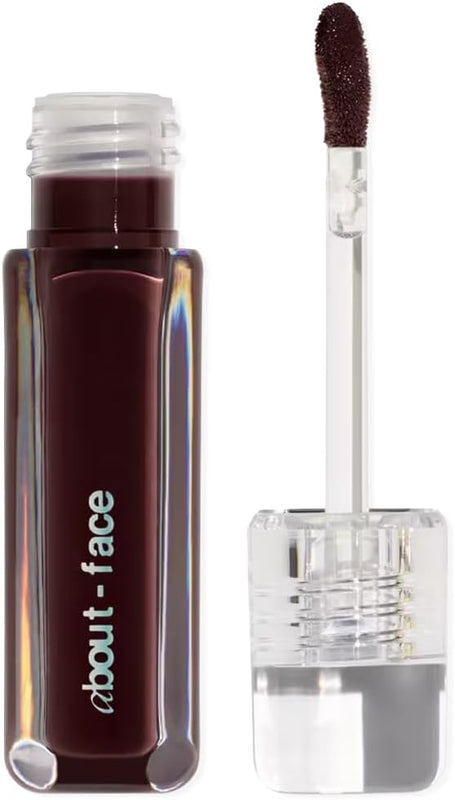 about-face Light Lock Lip Gloss | High Shine Oil | Plum Brown | 0.21 oz | Non Sticky High Shine Coconut Oil, Peppermint & Lavender Formula - Lipstick - Lip Makeup