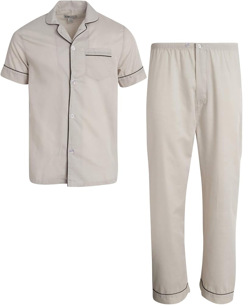 Ten West Apparel Men's 2-Piece Pajama Set with Short Sleeve Shirt and Long Pants, Size Large, Grey