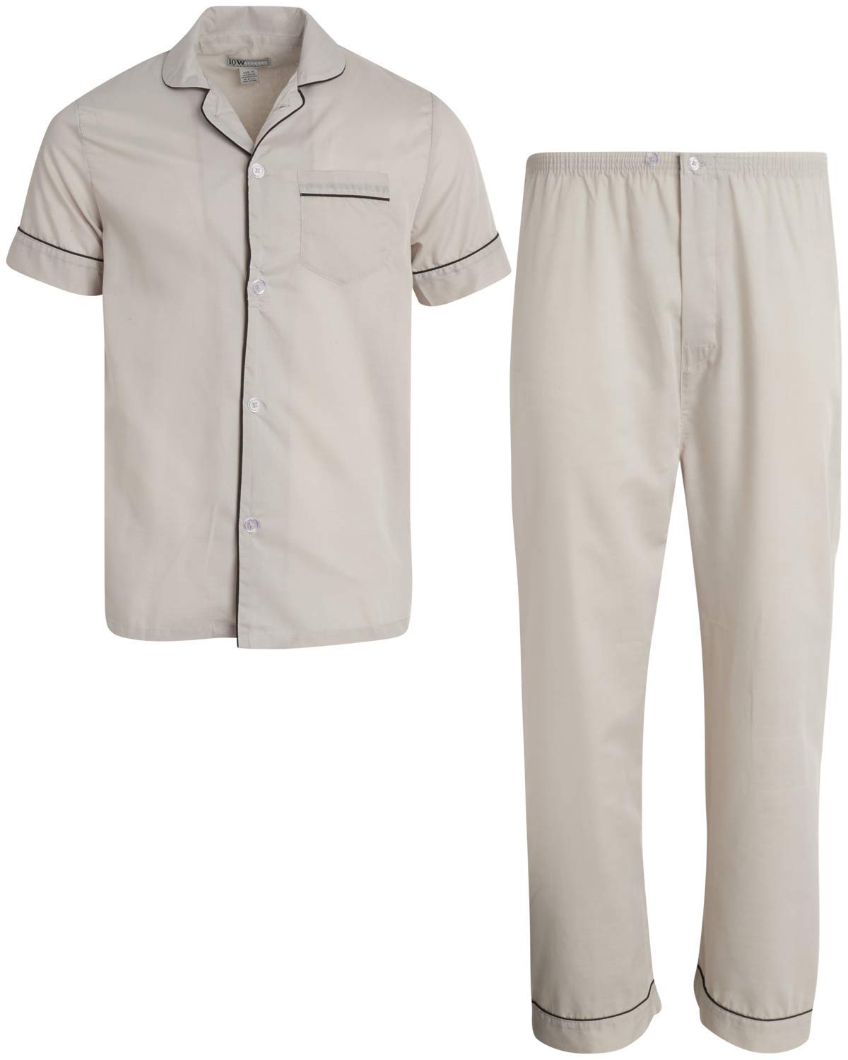Ten West Apparel Men's 2-Piece Pajama Set with Short Sleeve Shirt and Long Pants, Size Large, Grey - Personal Care