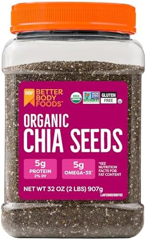 BBF Organic Chia Seeds 32 Oz, Omega-3 & Fiber, Pudding, Smoothies, Oatmeal