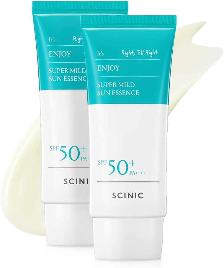 Scinic Enjoy Super Mild Sun Essence 2 Set SPF50+ PA++++ 1.69 fl oz(50ml) | A Lightweight Hydrating Sun Essence That leaves No Sticky Feeling | Korean Skincare