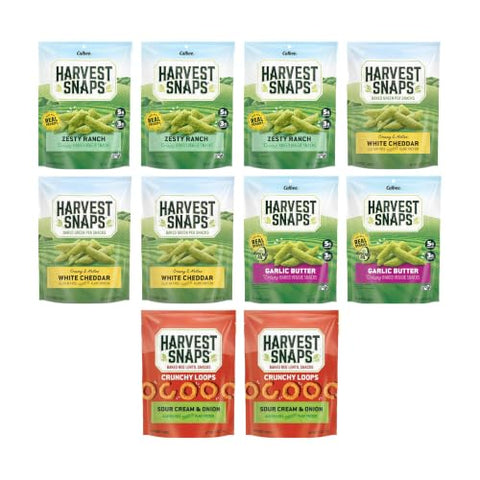 Big Top Deal USA Variety 10 Pack Ranch & Cheese, Zesty Ranch, White Cheddar, Garlic Butter, Sour Cream & Onion, Harvest Snaps, Baked Veggie Chips, Crunchy, Gluten Free, Plant Protein, Snack Crisps