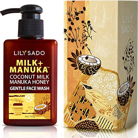Lily SADO MILK+MANUKA™ Coconut Milk & Manuka Honey Gentle Gel Face Cleanser | Natural Cruelty-Free Facial Wash Cleanses, Balances, Soothes & Hydrates | Reduces Pores & Blackheads | 5oz