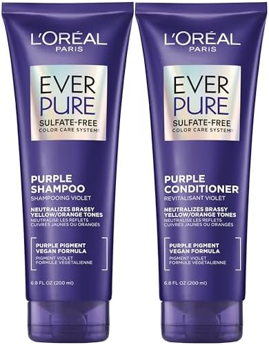 L'Oreal Paris EverPure Purple Shampoo and Conditioner Set, Sulfate-Free Brass Toning for Blonde, Bleached, Highlighted, Silver or Gray Color-Treated Hair, 13.6 Fl Oz Set