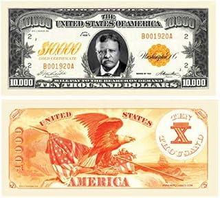 American Art Classics $10,000 Gold Certificate Novelty Bill, 10-Pack