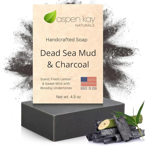 Aspen Kay Naturals Handmade Dead Sea Mud Soap Bar, Activated Charcoal & Pure Essential Oils, 4.5 oz Bar - Personal Care
