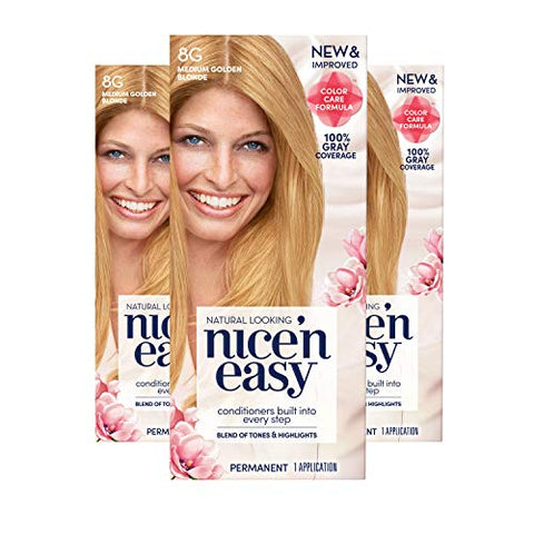 Clairol Nice'n Easy Permanent Hair Dye, 8G Medium Golden Blonde, 3 Count