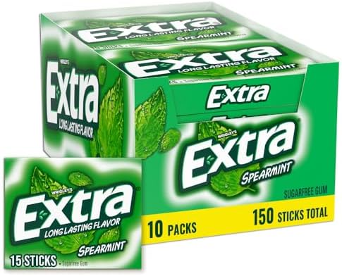 Extra Gum Spearmint Sugarfree Chewing Gum Bulk, 15 Count, 10 Pack - Personal Care