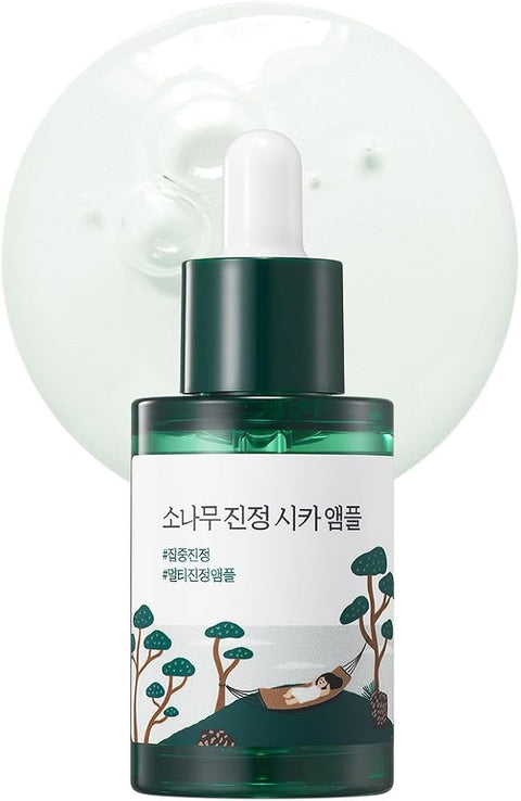 Round LAB Pine Calming Cica Ampoule 1.01 Fl Oz, Hydrating and Soothing Serum with Pine Cica and Hyaluronic Acid for Skin Barrier Strengthening, Gentle Exfoliation, and Deep Moisture, Korean Skincare