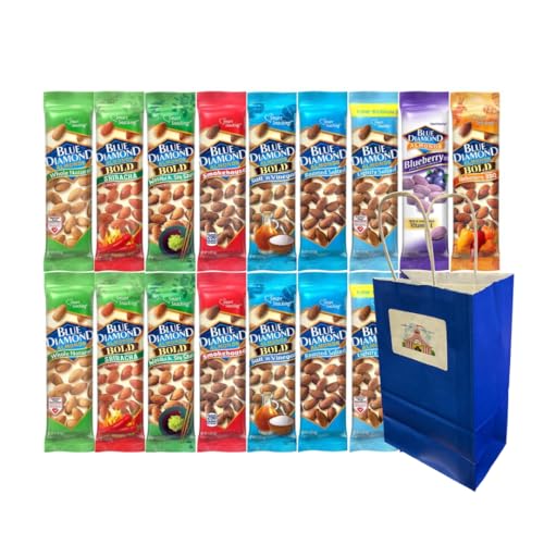 Variety Pack Diamond Almonds – 18 Count (1.5 oz Bags), 9 Flavors – Roasted, Spicy, Fruity & Savory Nuts in Giftable Blue Bag – Healthy On-the-Go Snack, Keto-Friendly, High Protein - Candy - Snacks