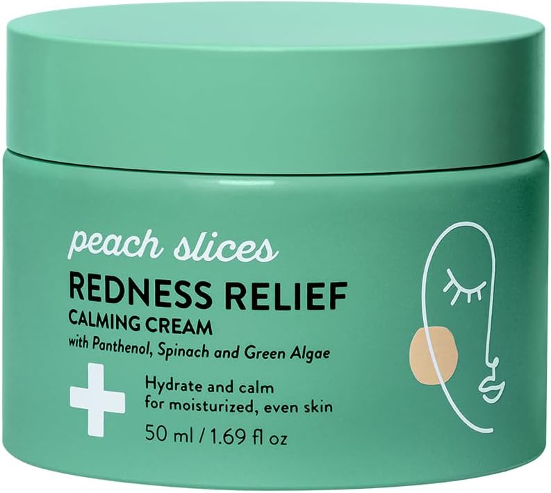 Peach Slices Redness Relief Calming Cream (1.69 oz) - Hydrate & Calm - Moisturized, Even Skin - Panthenol, Spinach, Green Algae, & Turmeric - Vegan, Cruelty Free, Korean Skin Care & Beauty