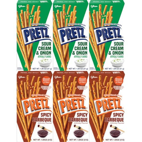Baked Snack Sticks Variety Pack, Sour Cream & Onion and Spicy Barbeque, 1.09 oz (Pack of 6) – Savory & Zesty Crunchy Biscuit Sticks, 3 Boxes Each - Personal Care